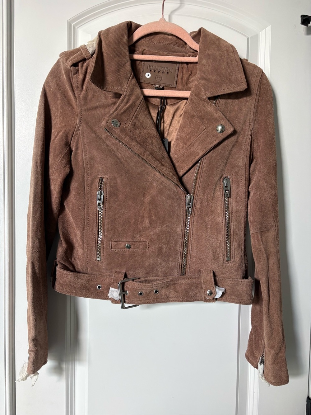 NEW Blank NYC Suede Belted Moto Jacket - Brown Mauve XS